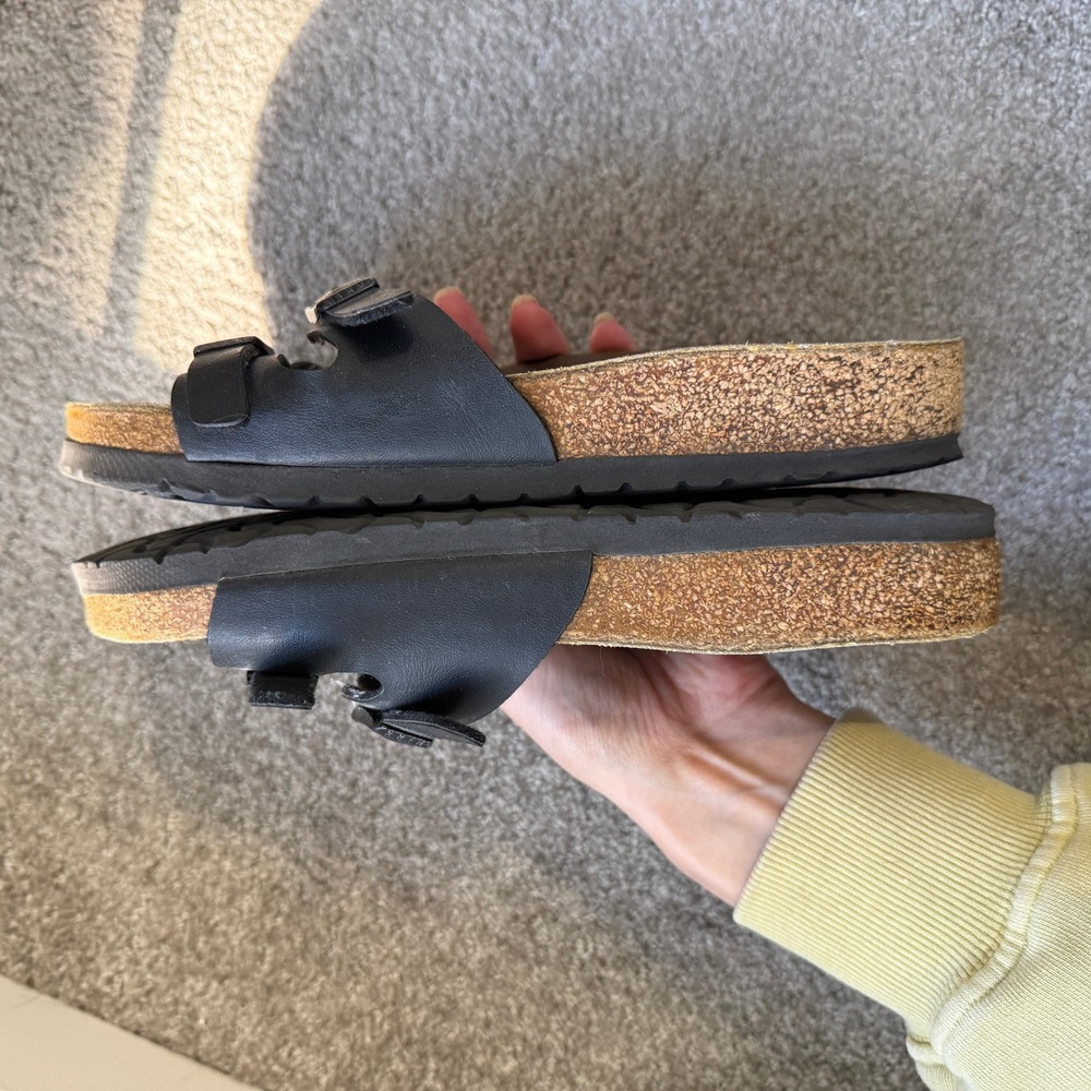 Birkenstock Ibiza Black Leather Double Strap‎ Cork Footbed Sandals 38 Comfy - Picture 8 of 10